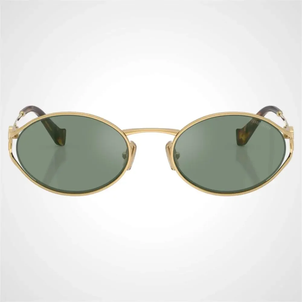 New MIU MIU Sunglasses Gold Oval Green Lens 54mm Oval Metal